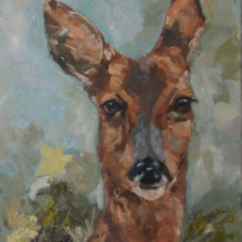 Painting titled "Regard de Biche" by Chéker, Original Artwork, Oil Mounted on Wood Stretcher frame