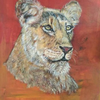Painting titled "Portrait d une Lion…" by Sol.Art, Original Artwork, Oil