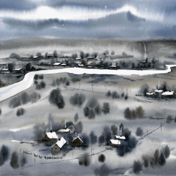 Картина под названием "Зима" - Marina Zhukova, Подлинное произведение искусства, Акварель