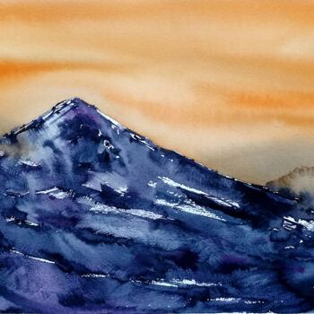 Картина под названием "Закат в горах" - Marina Zhukova, Подлинное произведение искусства, Акварель