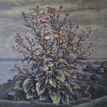 Malerei mit dem Titel "Волжский чертополох" von Andrey Soldatenko, Original-Kunstwerk, Öl