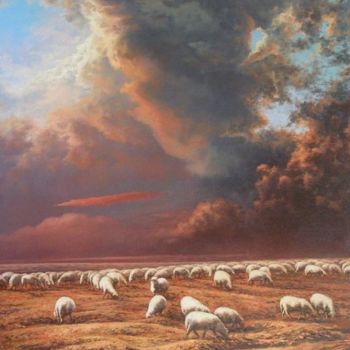 Malarstwo zatytułowany „Sheep. Alarm” autorstwa Andrey Soldatenko, Oryginalna praca, Olej