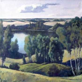 Schilderij getiteld "Landscape with a la…" door Andrey Soldatenko, Origineel Kunstwerk, Olie