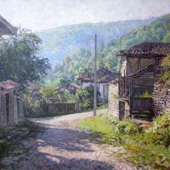 Painting titled "Morning in the vill…" by Andrey Soldatenko, Original Artwork, Oil