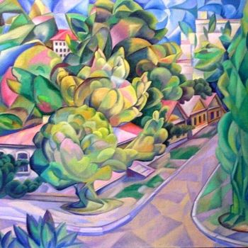 Peinture intitulée "Green street" par Andrey Soldatenko, Œuvre d'art originale, Huile