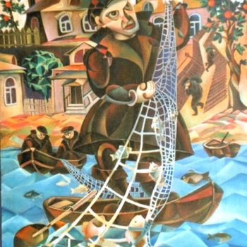 Painting titled "Fisherman" by Andrey Soldatenko, Original Artwork, Oil