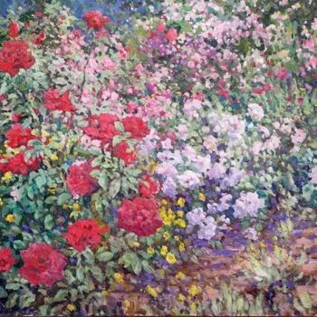 Pintura intitulada "Flowers in the Gard…" por Andrey Soldatenko, Obras de arte originais, Óleo