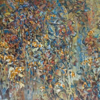 Pittura intitolato "Red carps and lotus…" da Andrey Soldatenko, Opera d'arte originale, Olio