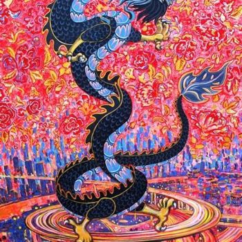 Картина под названием "Dragon Shanghai Flo…" - Andrey Soldatenko, Подлинное произведение искусства, Масло