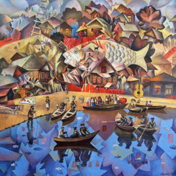 Картина под названием "Big fish" - Andrey Soldatenko, Подлинное произведение искусства, Масло