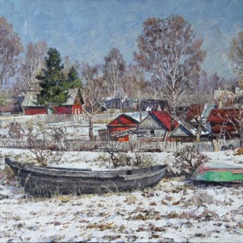 Картина под названием "Март в деревне" - Andrey Soldatenko, Подлинное произведение искусства, Масло