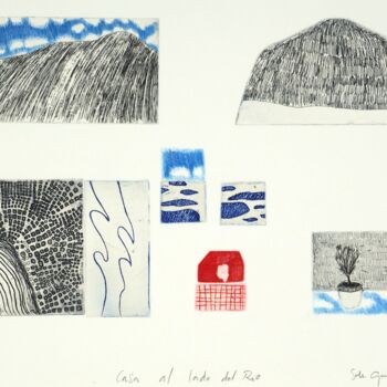 Printmaking titled "Casa al lado del río" by Soledad González, Original Artwork, Etching