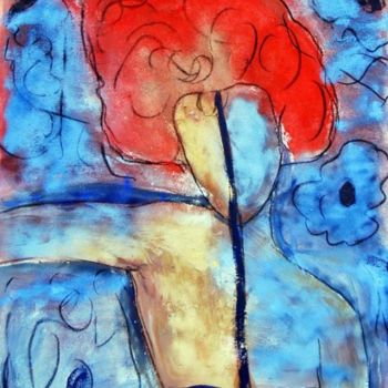Painting titled "mujer en ocre y azul" by Soledad Fernandez, Original Artwork