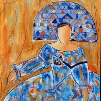 Painting titled "menina azul" by Soledad Fernandez, Original Artwork, Oil