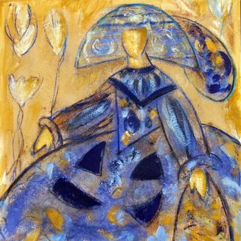 Painting titled "menina ocre y azul" by Soledad Fernandez, Original Artwork