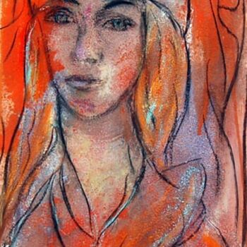 Malerei mit dem Titel "joven con sombrero" von Soledad Fernandez, Original-Kunstwerk, Öl
