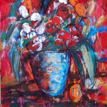 Painting titled "jarron con flores I…" by Soledad Fernandez, Original Artwork