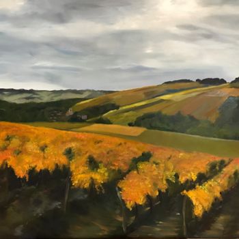 Painting titled "automne à irancy" by Solene Briere, Original Artwork, Oil Mounted on Wood Stretcher frame