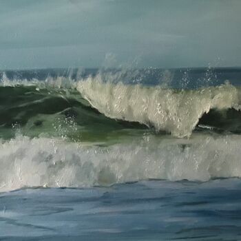 Painting titled "Vague 2" by Solene Briere, Original Artwork, Oil Mounted on Wood Panel