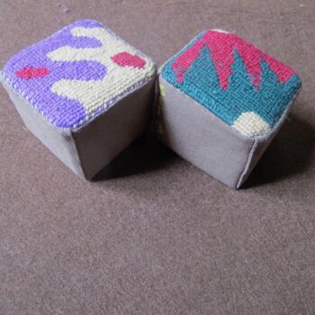 Arte textil titulada "Deux Cubes" por Sophie Le Tellier, Obra de arte original, Tapiz