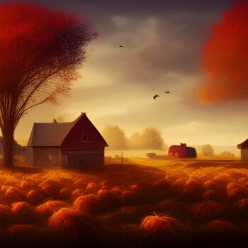 Arts numériques intitulée "Autumn In Farm Coun…" par Solomon Walker, Œuvre d'art originale, Peinture numérique
