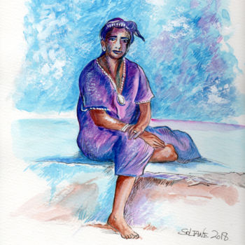 Painting titled "femme sud Tunisien" by Hocine Soltane, Original Artwork, Acrylic