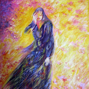 Painting titled "Femme au soleil" by Hocine Soltane, Original Artwork, Acrylic
