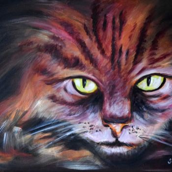 Peinture intitulée "chat qui observe le…" par Hocine Soltane, Œuvre d'art originale, Acrylique