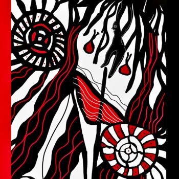 Digital Arts titled "RED WHEEL INDIEN" by Solune, Original Artwork, Digital Painting