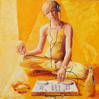 Peinture intitulée "Yellow Dj" par Anna Soluyanova, Œuvre d'art originale, Huile