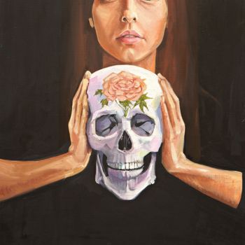 Peinture intitulée "Девочка с черепом" par Anna Soluyanova, Œuvre d'art originale, Huile