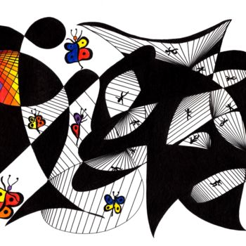 Σχέδιο με τίτλο "Rézoo internet" από Solveig Marty "Sol", Αυθεντικά έργα τέχνης, Μελάνι