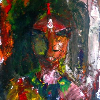 Painting titled "folklore lady" by Somnath Mukhopadhyay, Original Artwork