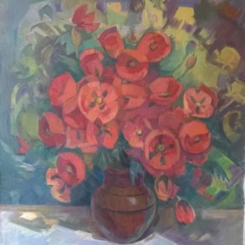 Painting titled "Tulips" by Hayk Gharagyozyan, Original Artwork, Oil