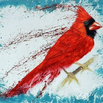 Painting titled "ave-cardenal-sonair…" by Sonaira Piñero, Original Artwork, Acrylic