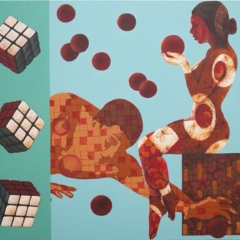 Malerei mit dem Titel "Couple Playing" von Sonaly Gandhi, Original-Kunstwerk, Acryl Auf Keilrahmen aus Holz montiert