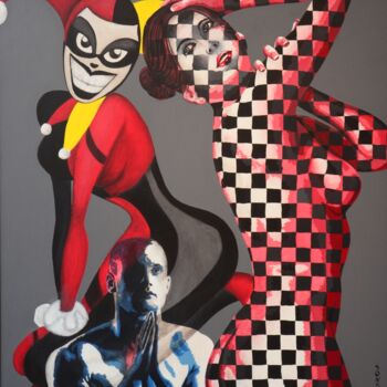 Pittura intitolato "The Joker and the c…" da Sonaly Gandhi, Opera d'arte originale, Acrilico Montato su Telaio per barella i…
