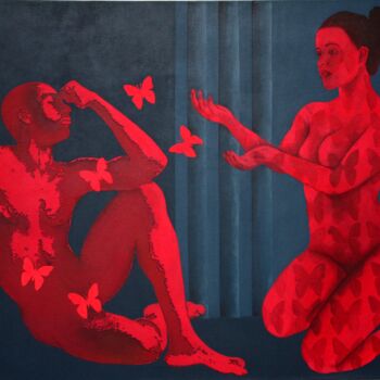Malarstwo zatytułowany „Couple in love 4” autorstwa Sonaly Gandhi, Oryginalna praca, Akryl Zamontowany na Drewniana rama nos…
