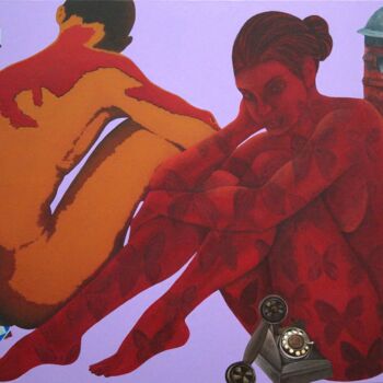 Painting titled "Couple in love 3" by Sonaly Gandhi, Original Artwork, Acrylic Mounted on Wood Stretcher frame