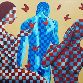 Peinture intitulée "The love triangle" par Sonaly Gandhi, Œuvre d'art originale, Acrylique
