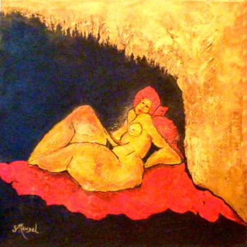 Painting titled "NU JAUNE AU FICHU R…" by Sonia Mandel, Original Artwork, Acrylic