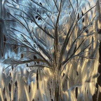 Disegno intitolato "Un arbre, un hiver" da Sonia Bühler, Opera d'arte originale, incisione Montato su Metallo