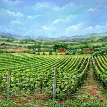 "A Kentish Vineyard" başlıklı Tablo Sonia Finch tarafından, Orijinal sanat, Petrol Karton üzerine monte edilmiş