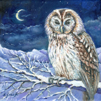Painting titled "Spirit of Owl" by Sonia Finch, Original Artwork, Oil Mounted on Wood Stretcher frame