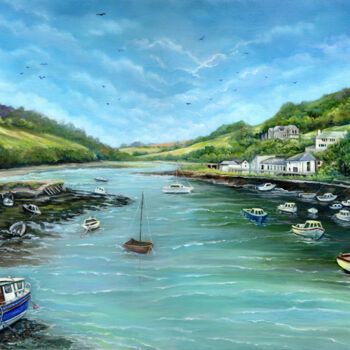 Pintura intitulada "Looe Estuary" por Sonia Finch, Obras de arte originais, Óleo Montado em Armação em madeira