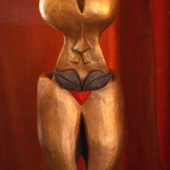 Sculpture titled "FEMME A LA MOUSTACH…" by Sonia Mandel, Original Artwork, Terra cotta
