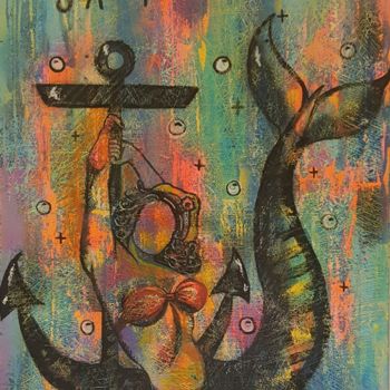 Malerei mit dem Titel "Sea life, 50x65 cm" von Sonia Michel, Original-Kunstwerk, Acryl