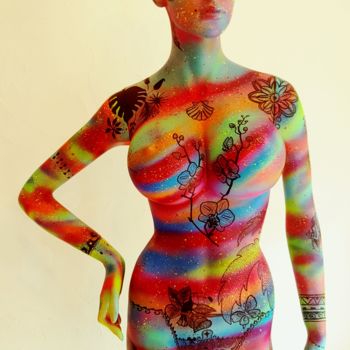 Painting titled "Mannequin tropical" by Sonia Michel, Original Artwork, Spray paint