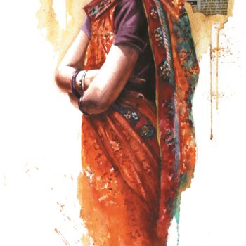 Картина под названием "L’attente, Agra" - Sonia Privat, Подлинное произведение искусства, Масло