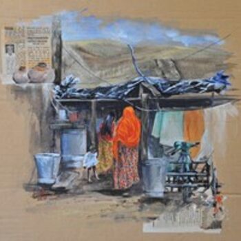 Painting titled "La vie ici, Jaipur" by Sonia Privat, Original Artwork, Oil